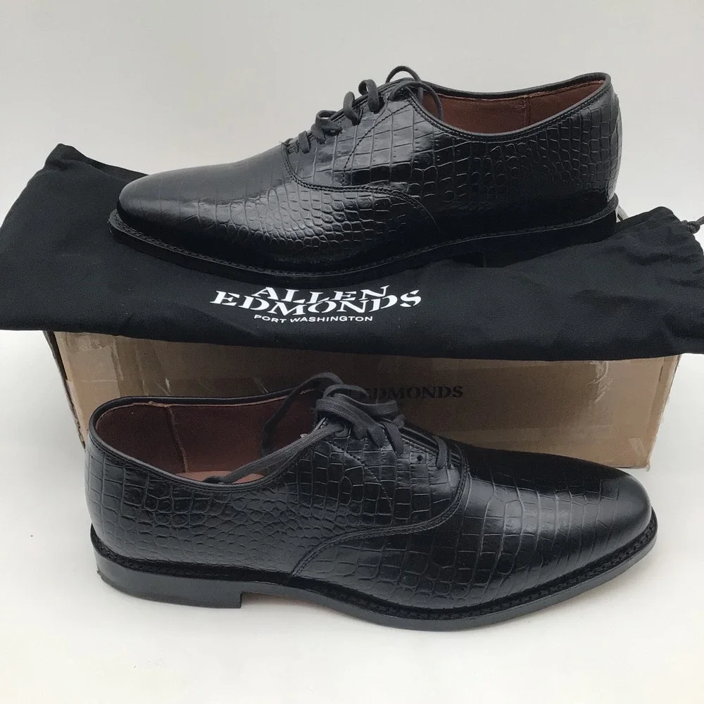 Allen Edmonds Carlyle Black Croc Leather Oxford Dress Shoes Mens Size 10.5 D NEW